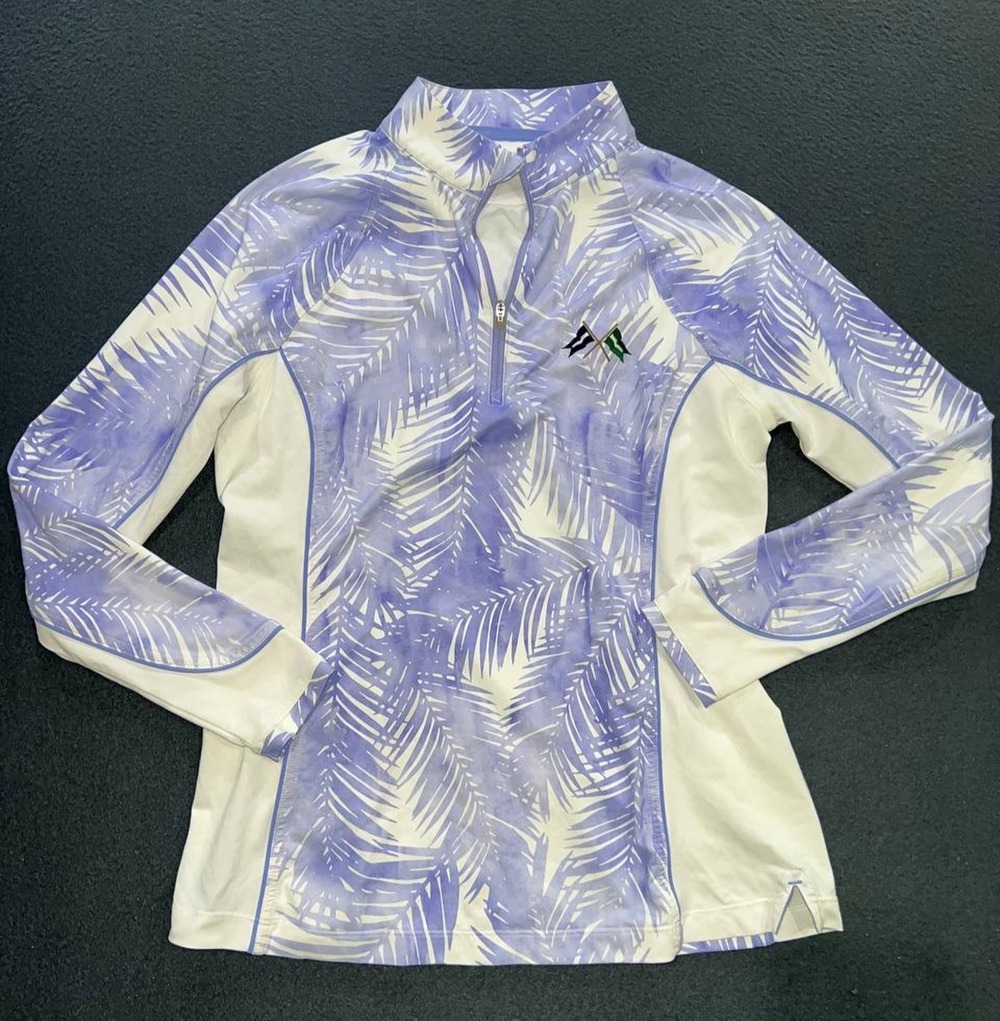 Peter Millar Long Sleeve Quarter Zip Golf Polo Purple Palm Leaf Nice S A010167